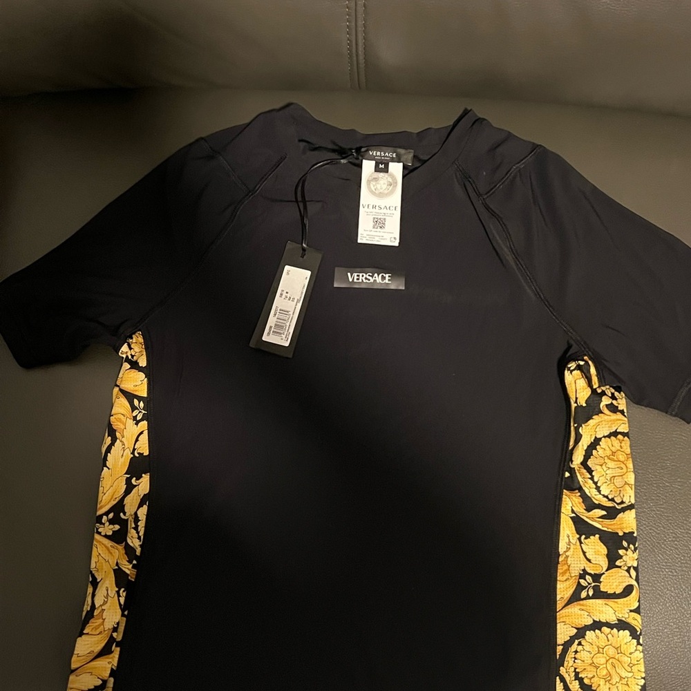Versace Black and Gold Baroque Short Sleeve Tee